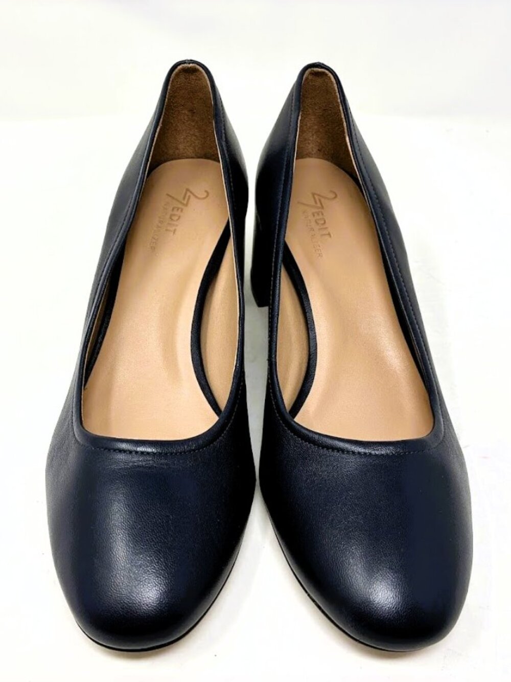 27 EDIT Naturalizer Navy Blue Leather Block Heel Pumps Size 8.5M Work Comfort